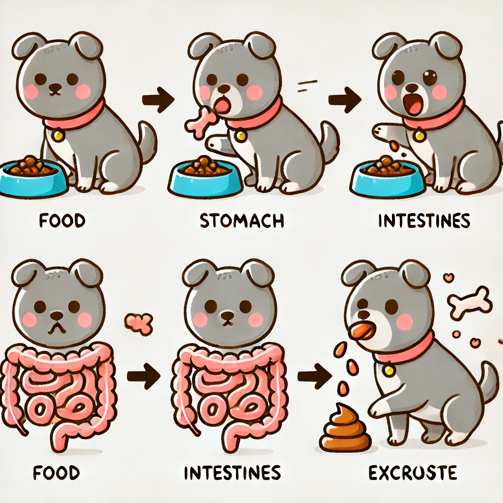 강아지의 소화과정 6단계를 그림으로 표현함