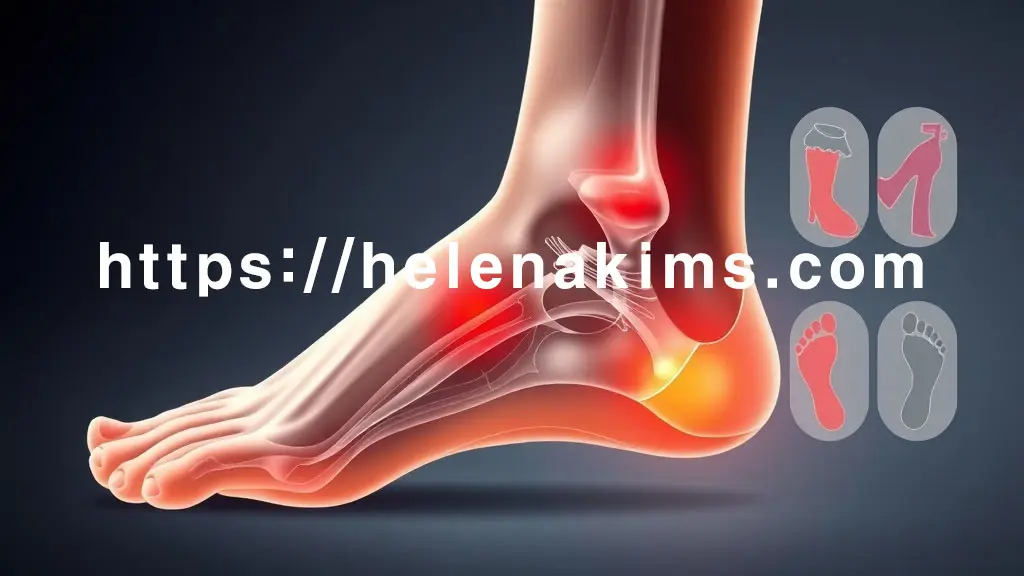 발뒤꿈치 뼈와 발가락을 잇는 족저근막이 투명하게 강조되며, 염증 부위인 발뒤꿈치 쪽 족저근막에는 붉은색의 섬세한 염증 효과를 표현한 이미지.