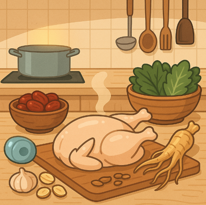 삼계탕 재료를 준비하는 모습