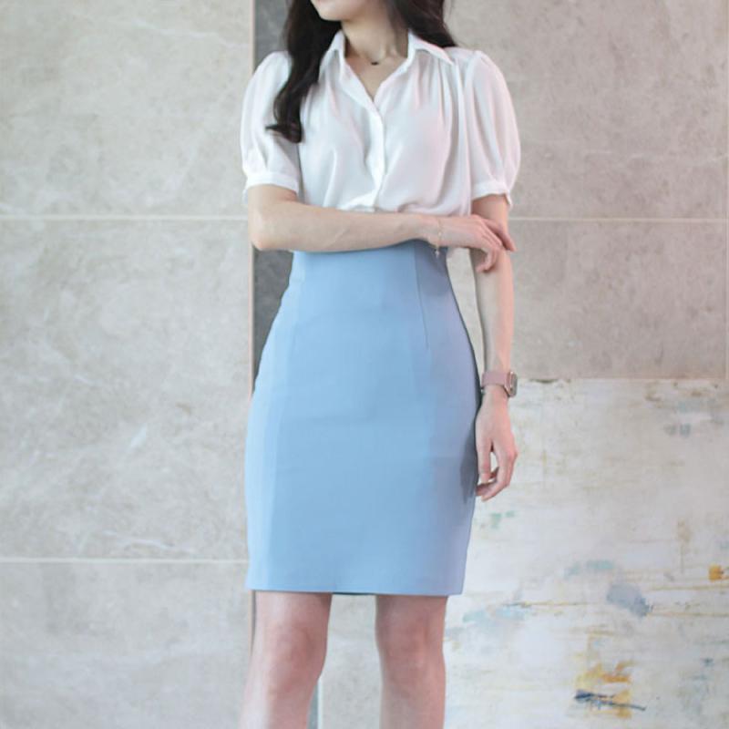 여름 5부 하이웨스트 h라인 정장 스커트