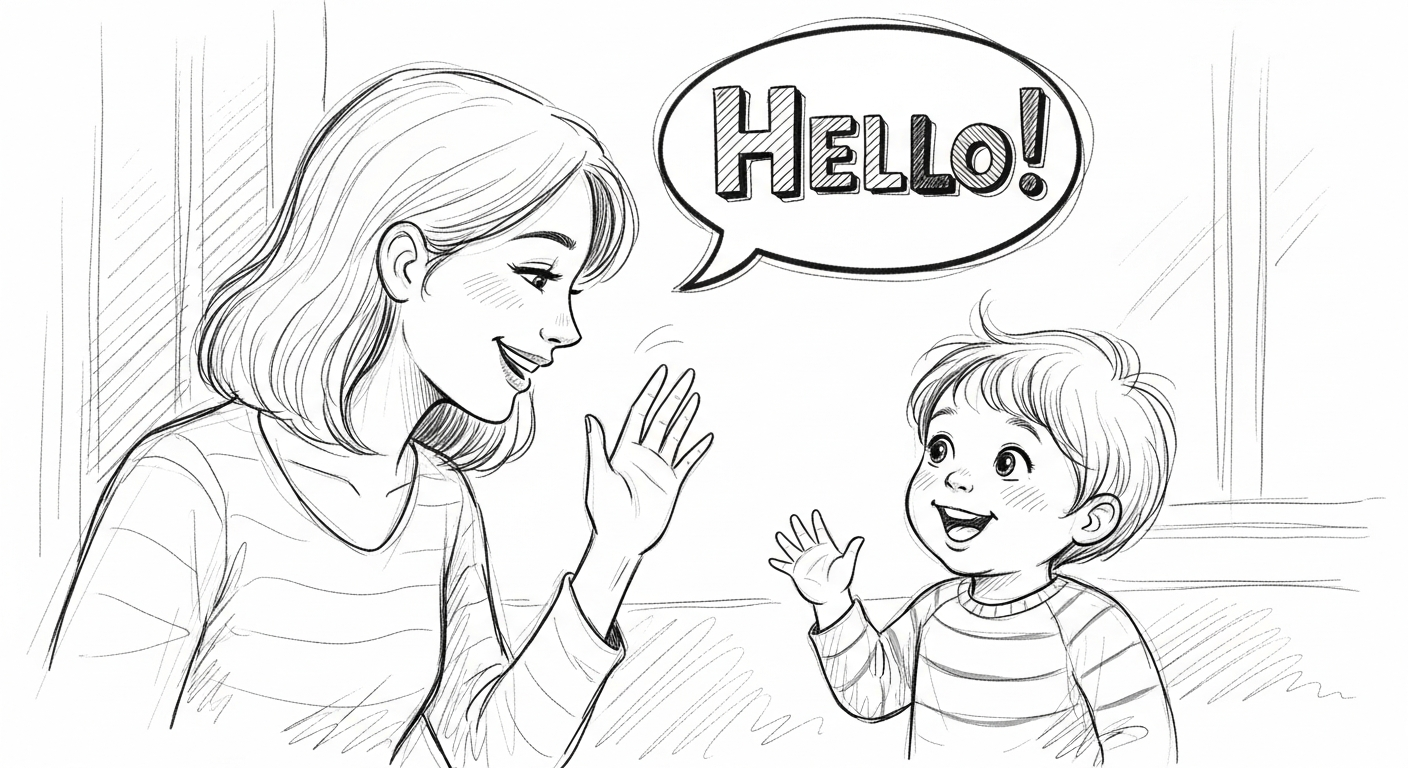 아이에게 인사하며 영어 놀이 시작