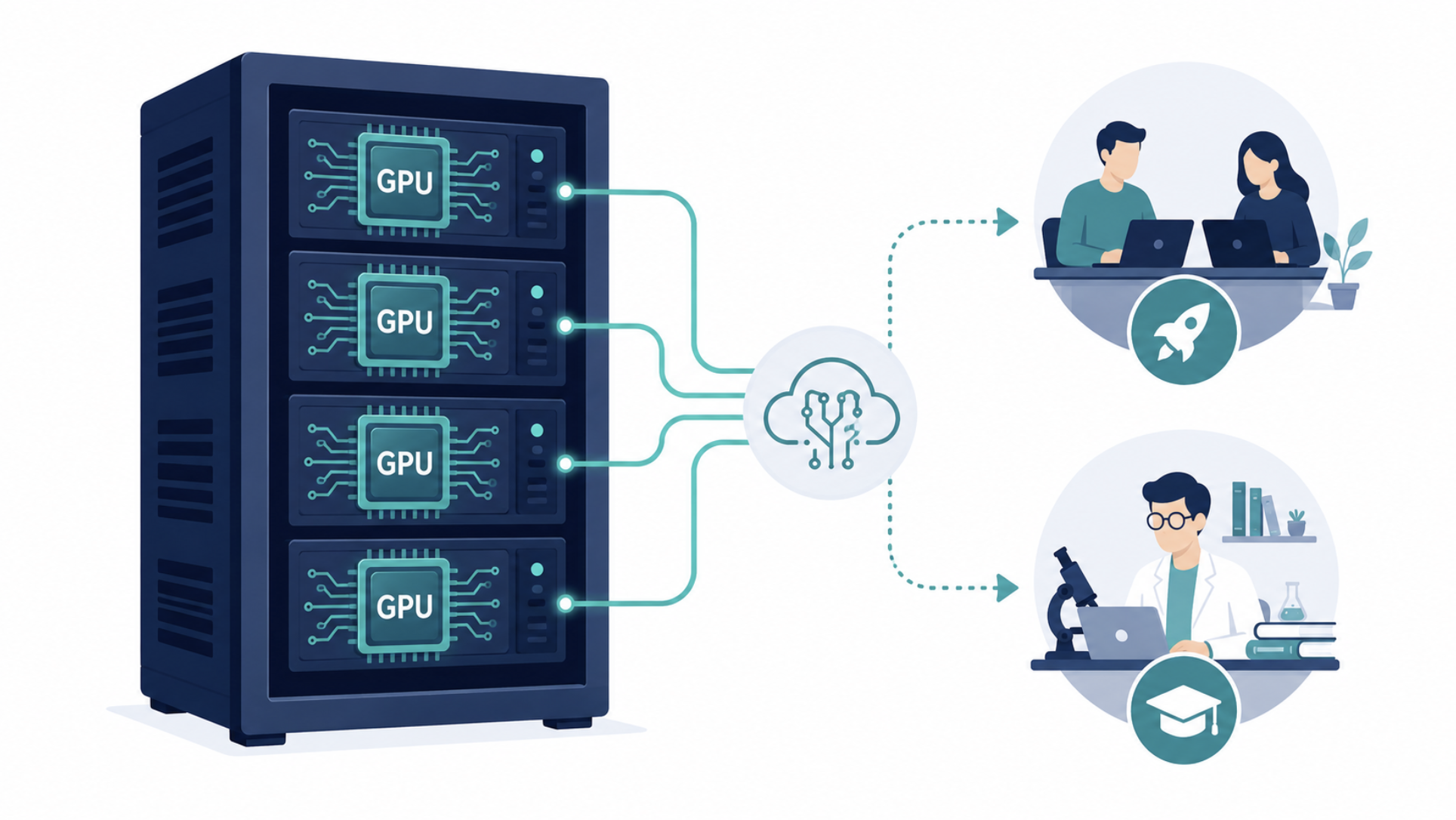 GPU 연산 자원이 서버랙에 모여있는 모습을 표현한 일러스트