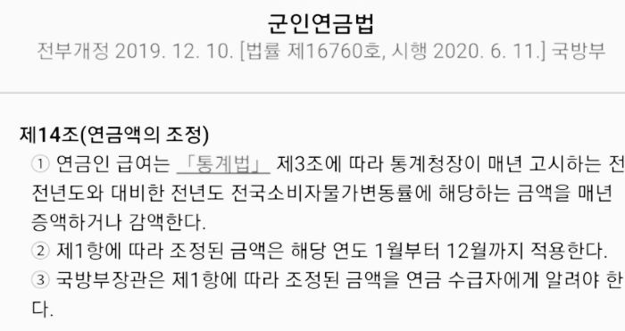 2024년 군인연금 인상률 = 2023년 소비자 물가상승률