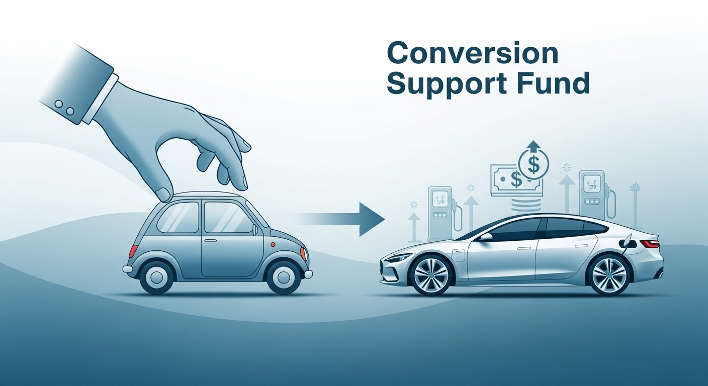 전기차 전환지원금의 흐름과 소비자 지원을 나타내는 그래픽 이미지.
