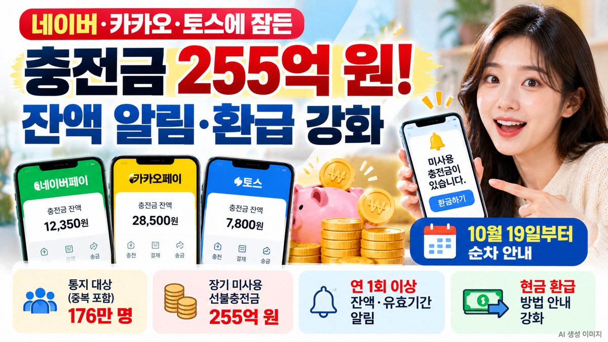 2026년 네이버&middot;카카오&middot;토스 미사용 충전금 통지 및 환급 강화 안내 이미지