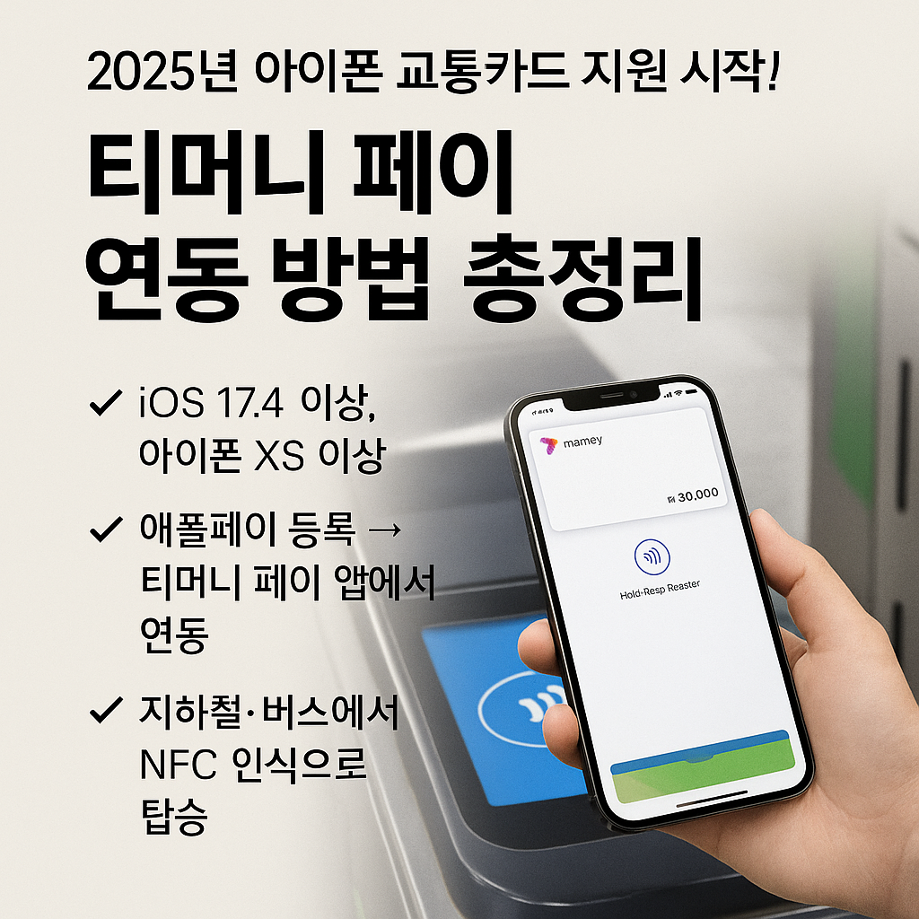 2025년 아이폰 교통카드 지원 시작! 티머니 페이 연동 방법 총정리