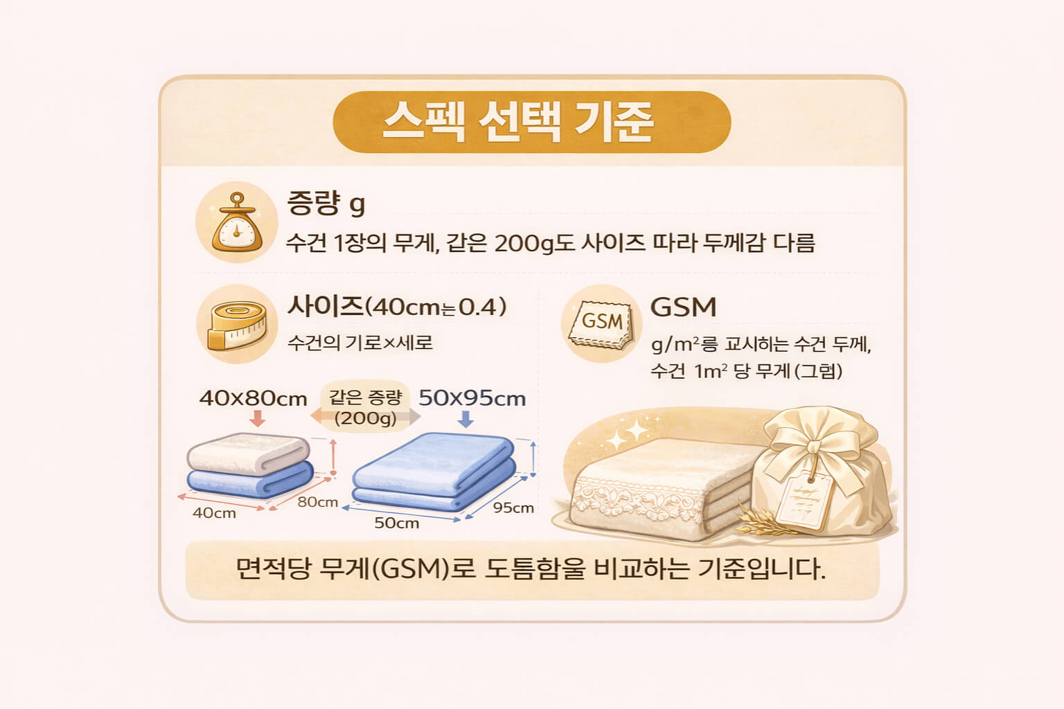 같은 200g도 사이즈에 따라 도톰함이 달라지는 GSM 기준 카드