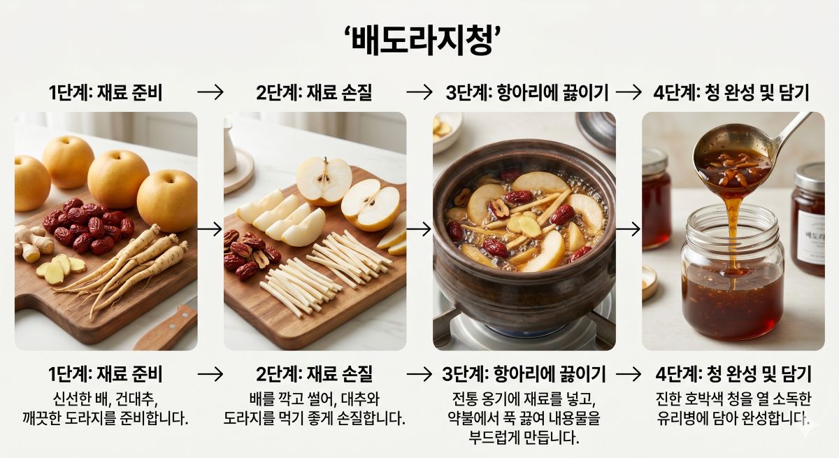 물 없이 배의 수분만으로 뭉근하게 익어가는 재료 조리 과정