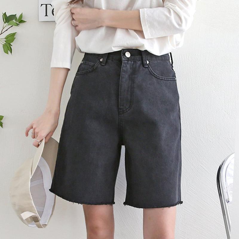 진청 흑청 와이드 데님 여성 5부 청 반바지
