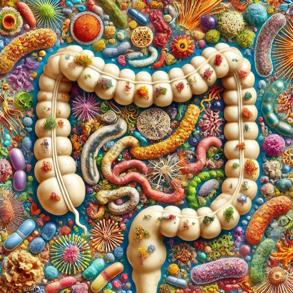 장속에 있는 여러가지 마이크로바이옴의 이미지 사진