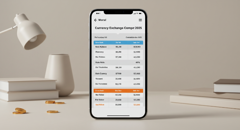 2025년 기준 은행별 환전 조건을 한눈에 볼 수 있는 표가 있는 스마트폰 화면