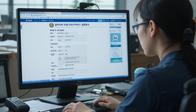 정부 사이트에서 발급 신청을 하는 직장인의 모습