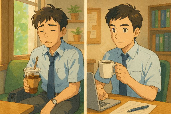 시나리오 문단 – 왜 나는 아이스커피만 마시면 더 피곤할까?