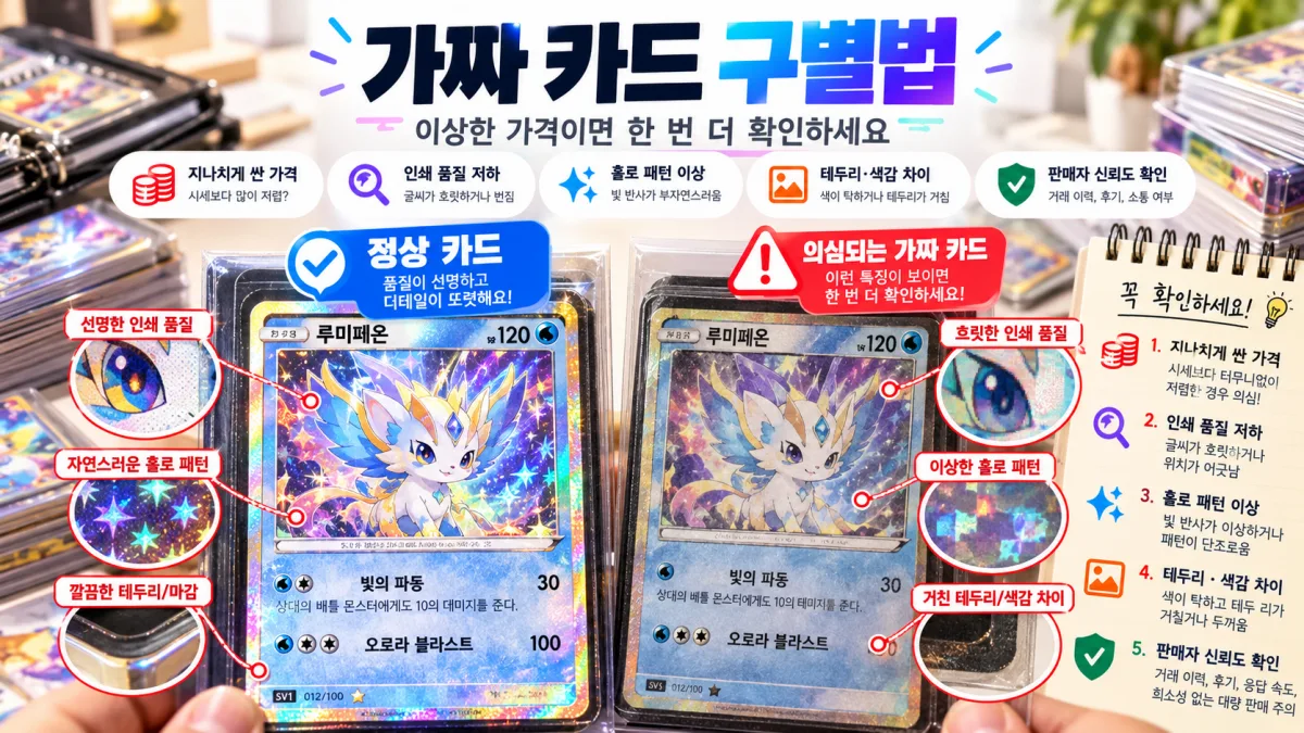 인쇄 품질 색상 테두리 홀로그램 비교로 가짜 카드 의심 징후 확인