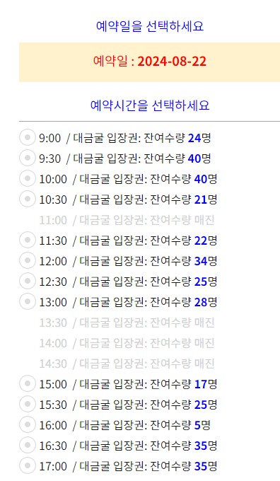 대금굴 예약방법
