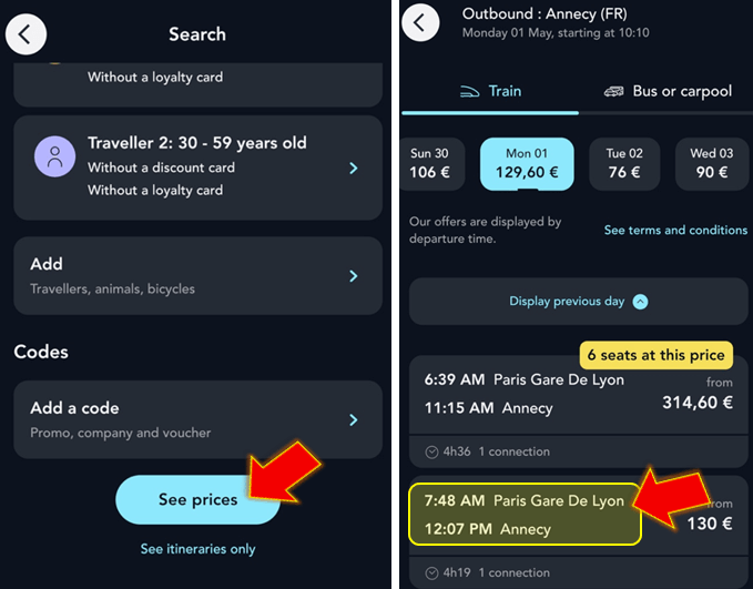 기차-요금-보고-원하는-시간-클릭하기