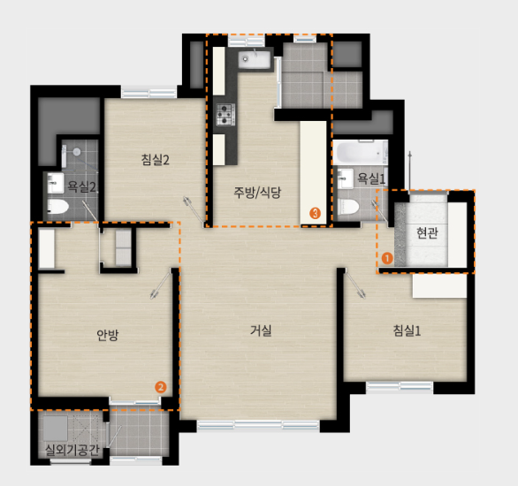 래미안-라그란데-74A타입-평면도