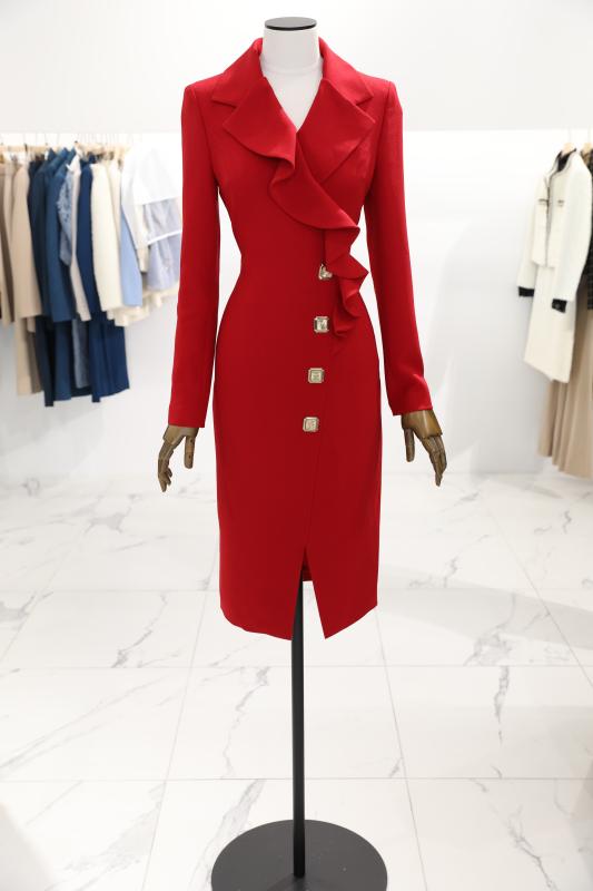 모조에스핀 V넥 프릴 원피스 S224MSE019