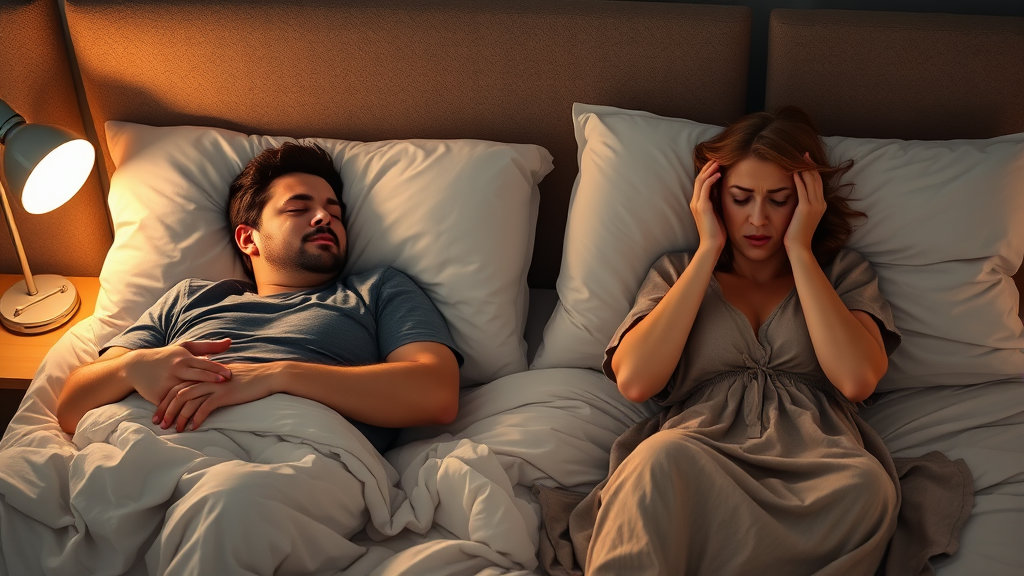 코고는 남자와 시끄러워 잠 못자는 여자