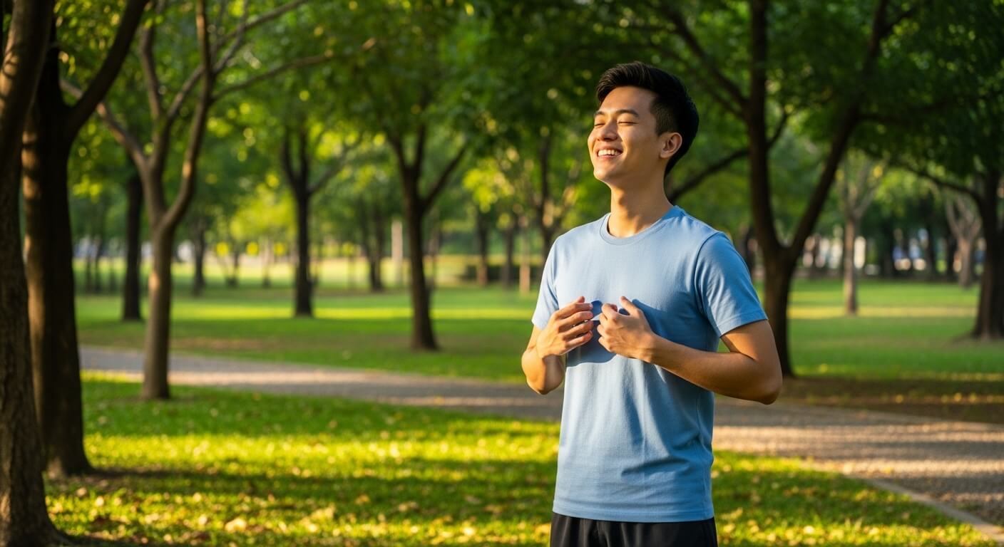 면역력 관리를 위한 공원 햇빛 산책