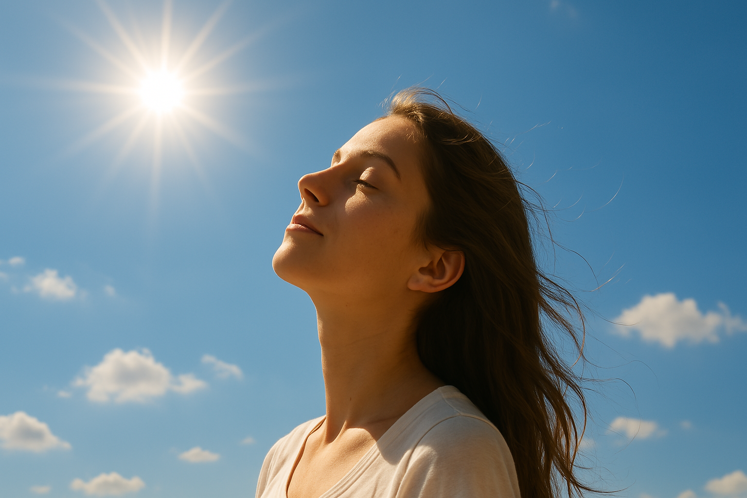 햇빛을 쐬고 있는 여자모습(Ai 생성이미지)