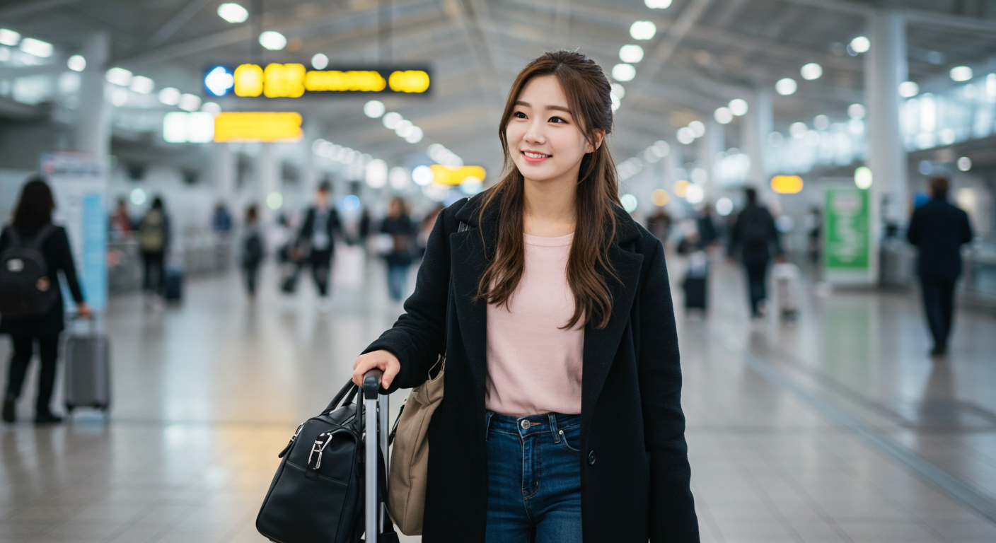 공항에 도착한 여자