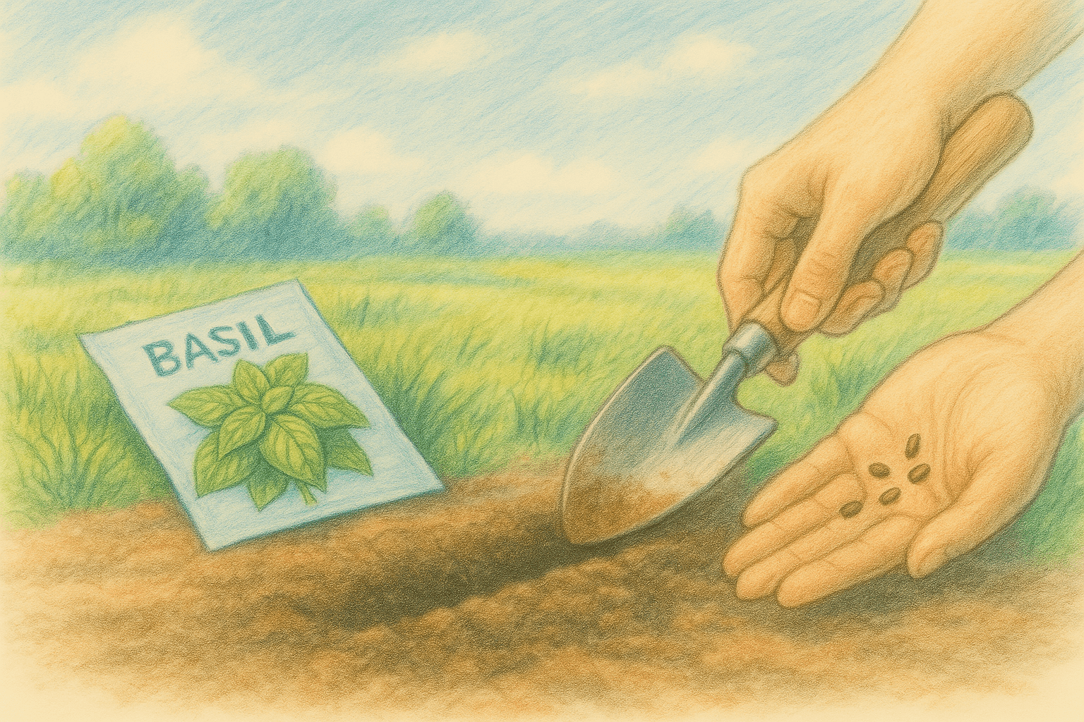 바질 씨앗 심는 그림