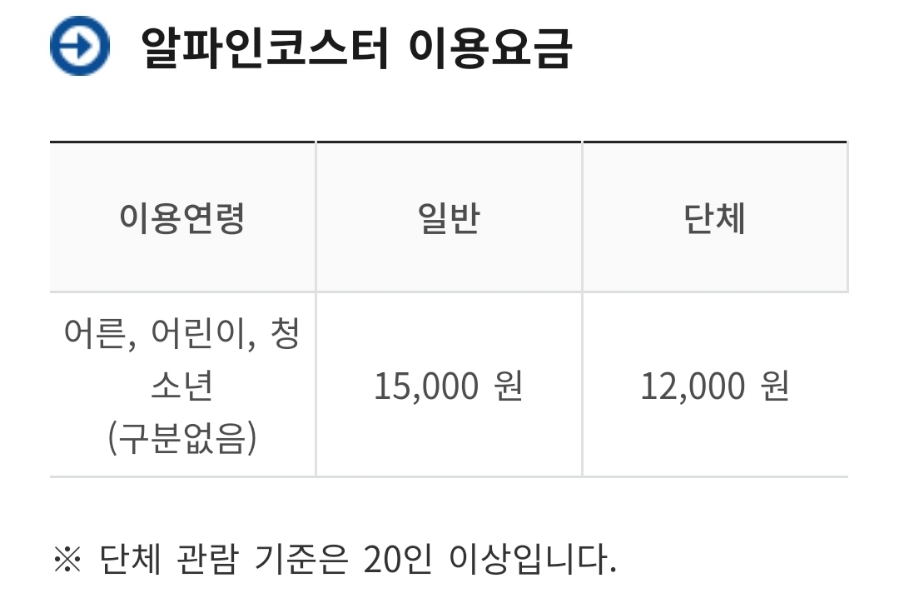 알파인코스터 이용요금1