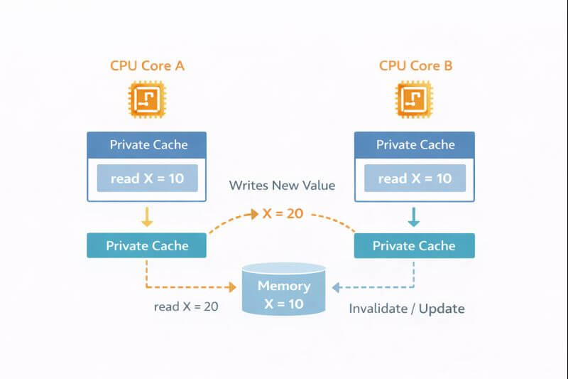 전산학 캐시 일관성 문제: 여러 코어&middot;서버에서 같은 데이터를 쓸 때 생기는 전산학 이슈
