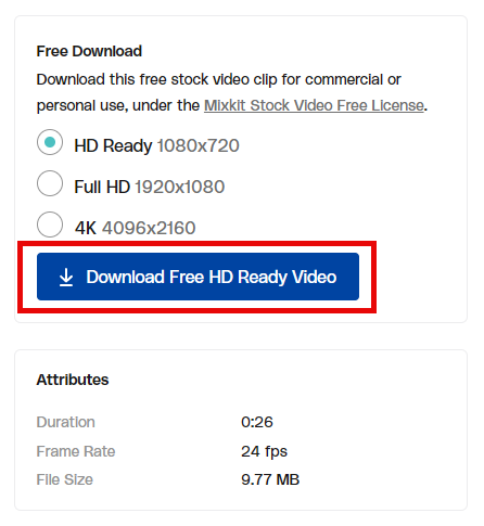 무료 영상 다운로드 버튼을 클릭하는 모습(무료 영상 다운로드)