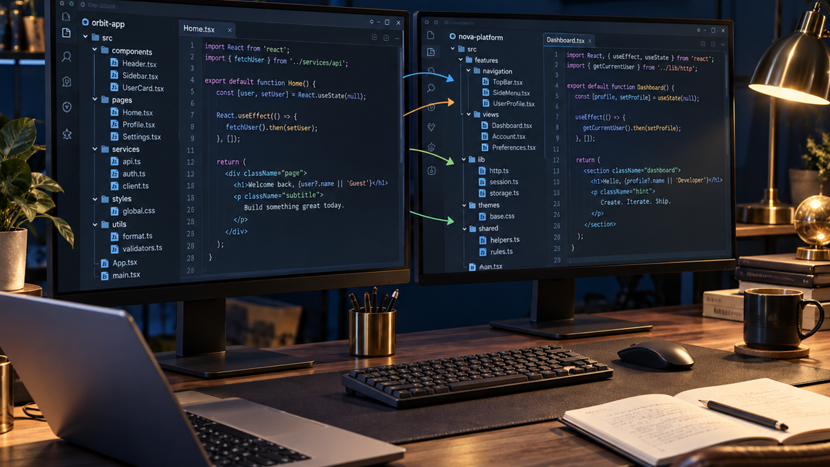 익숙한 저장소 구조와 이름이 바뀐 저장소 구조를 비교하는 개발 화면