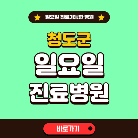 청도군 일요일 진료 가능한 병원 ❘ 주말 문여는 곳 총정리 (소아과, 내과, 안과, 치과, 피부과, 정형외과, 산부인과)