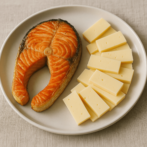 연어와 치즈가 함께 구성된 카니보어 식사 예시