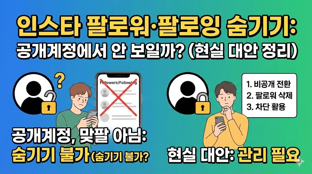 인스타 팔로워·팔로잉 숨기기: 공개계정에서 “맞팔 아닌 사람”에게 안 보이게 할 수 있을까? (현실 대안 정리)
