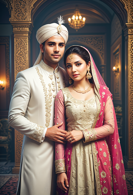 인도 전통의상을 입고 있는 커플