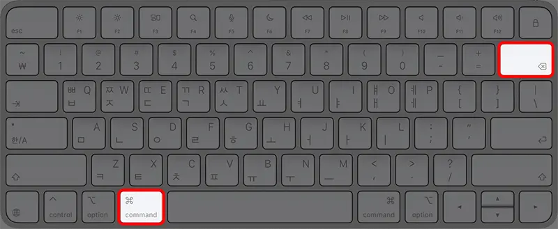 선택한 파일을 휴지통으로 보내는 단축키 command⌘ + 백스페이스⌫