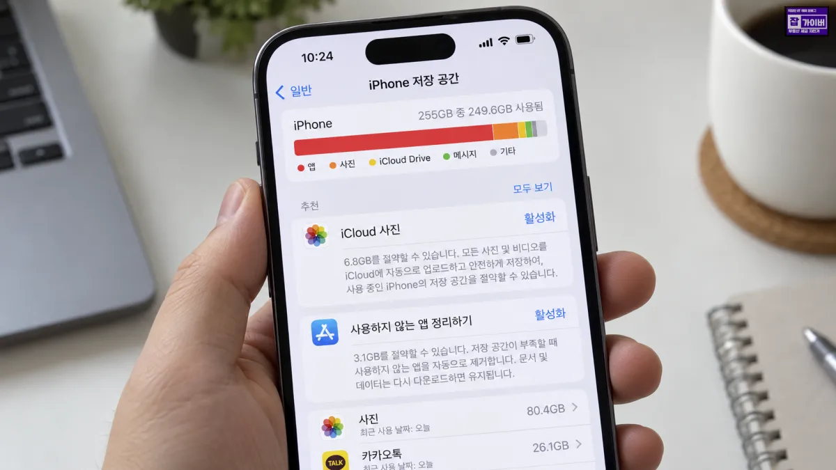 아이폰 설정 일반 iPhone 저장 공간 확인방법과 가민 기기 저장공간 부족 오류 차이