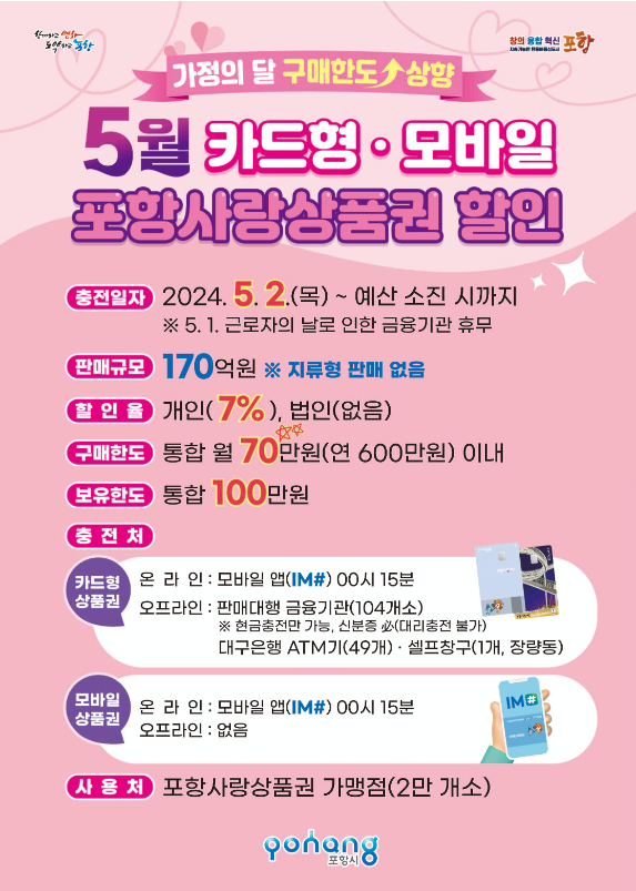 포항사랑상품권 카드형&#44; 모바일 포항사랑상품권
