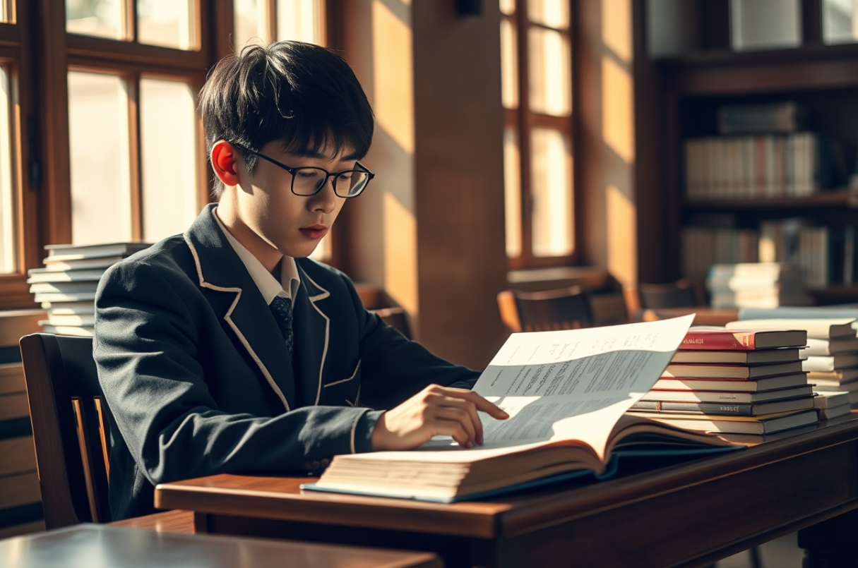 지문 쉽게 읽는 비법 책을 읽고 있는 고등학생
