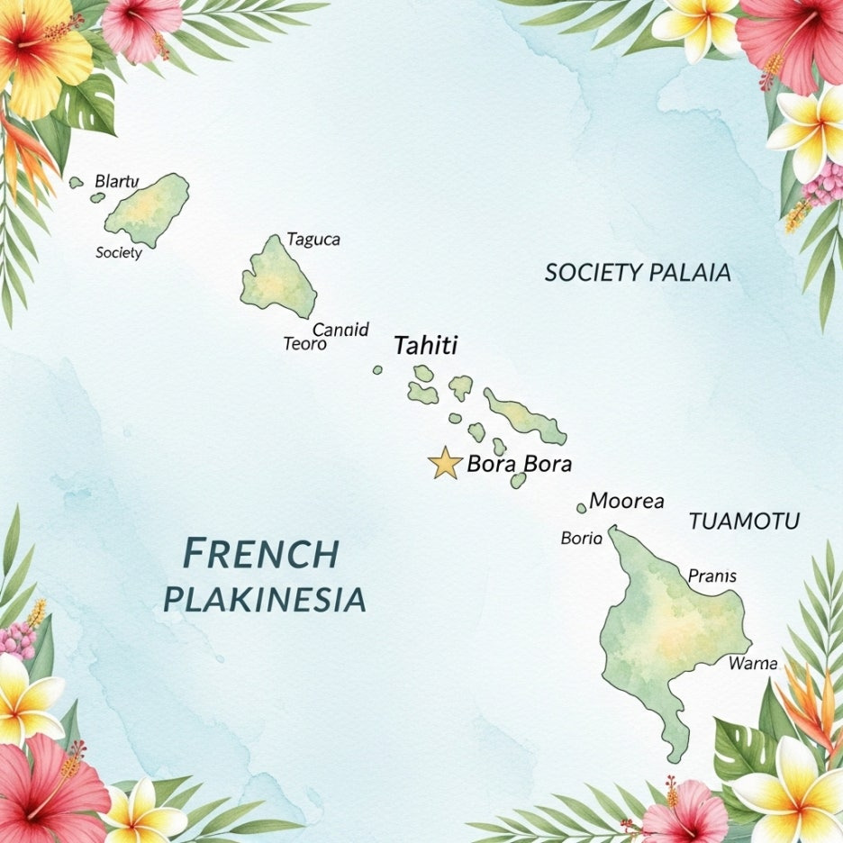 남태평양에 위치한 보라보라섬 지도