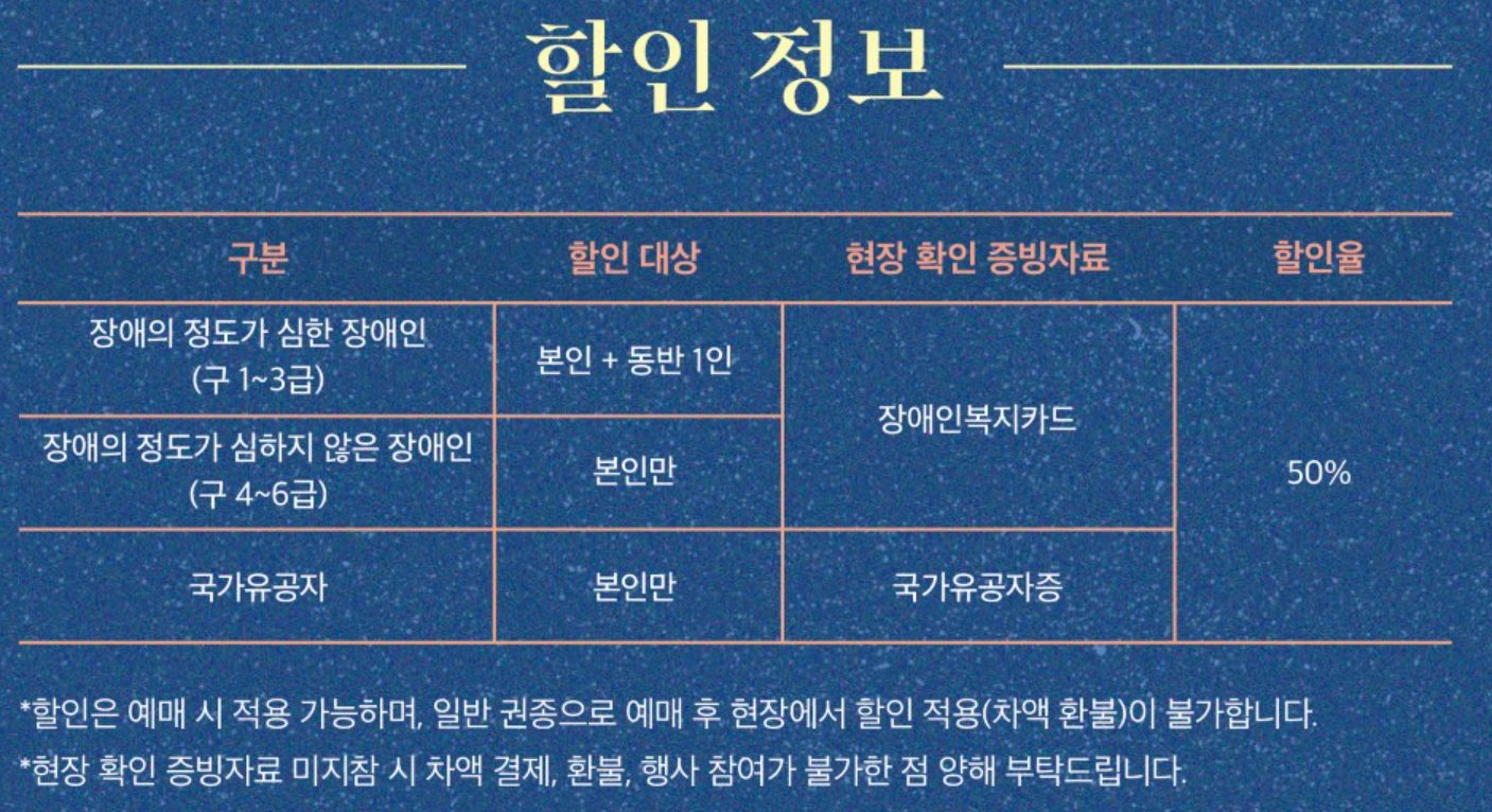 할인 정보 표: 장애인 및 국가유공자 50% 할인 조건