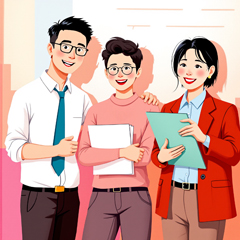 퇴사자들 서류를 들고 미소 짓는 모습