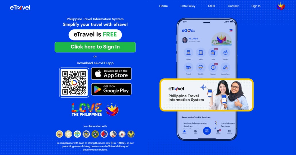 필리핀 입국신고서 이트래블 메인화면