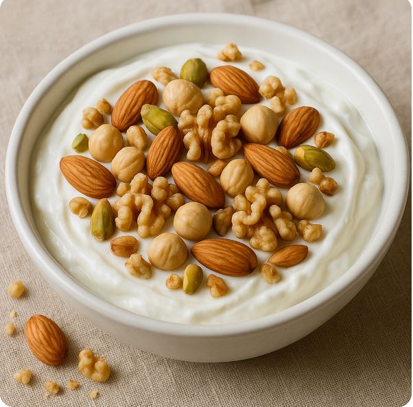 견과류 토핑이 올라간 요거트