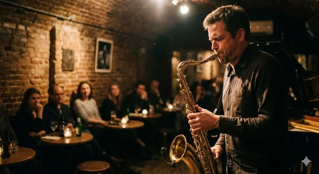 색소폰을 불고 있는 모습