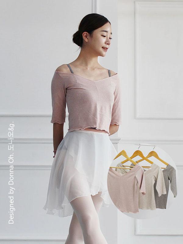 도나오앤지 성인발레복 5부 오프더숄더 니트 발레워머티 코디 레오타드 스커트