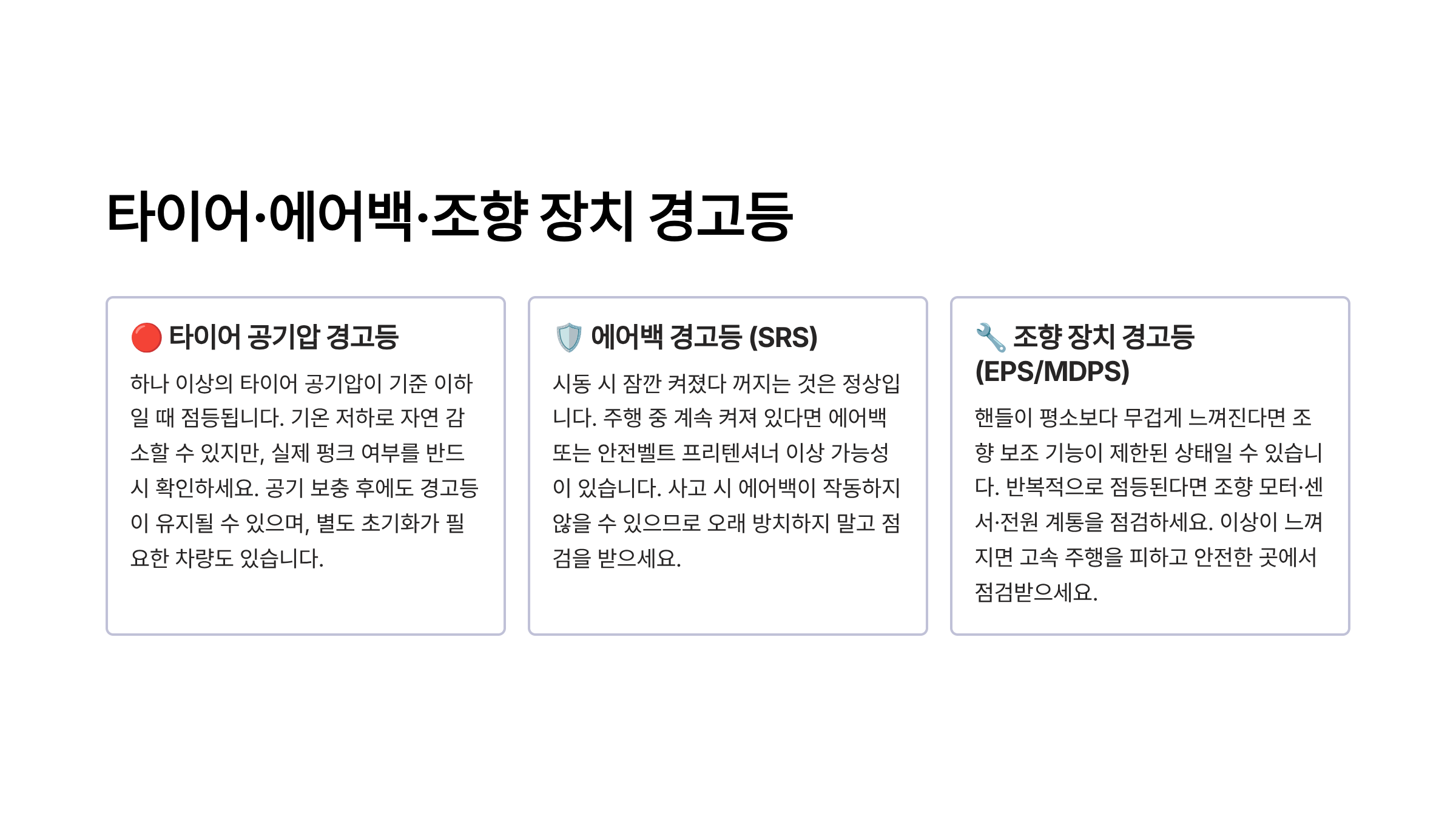 차량 계기판 경고등 종류