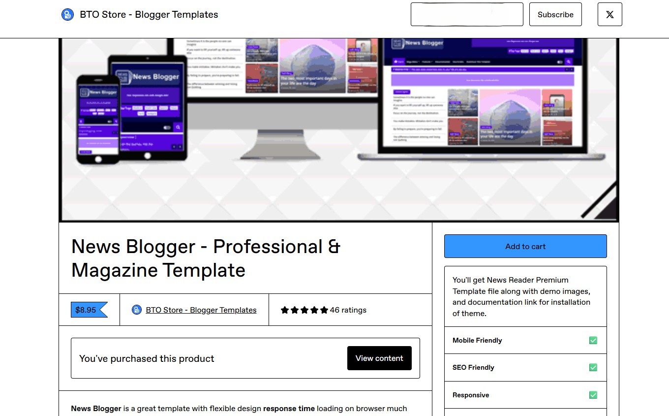 구매한 블로그스팟 템플릿을 확인할 수 있도록 보여주는 이미지