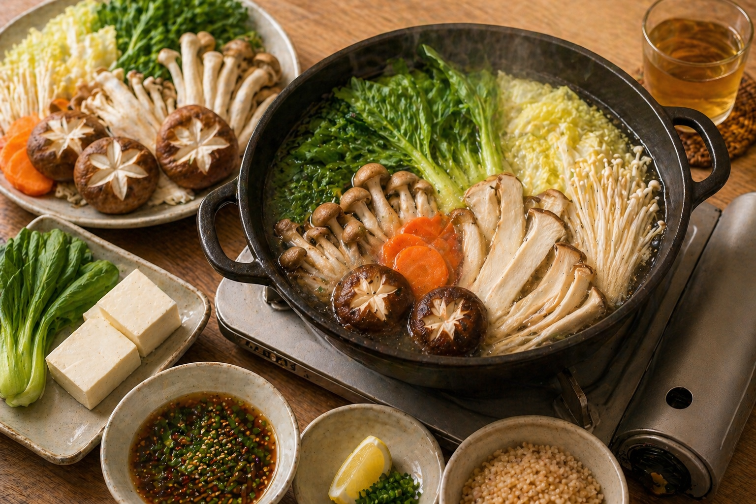 버섯과 채소를 육수에 데쳐 먹는 따뜻한 샤브샤브 건강 식단