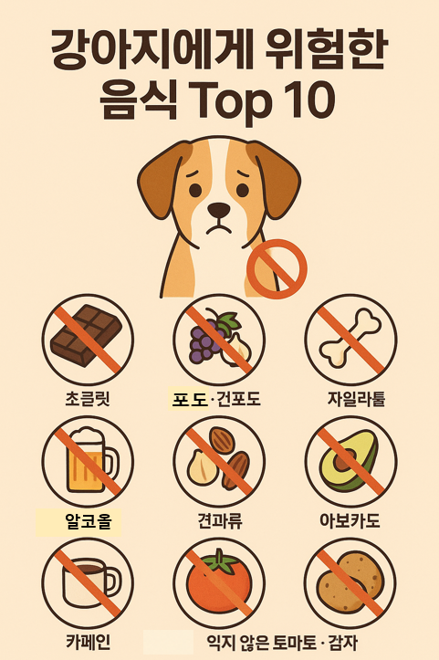 강아지에게 위험한 음식 이미지